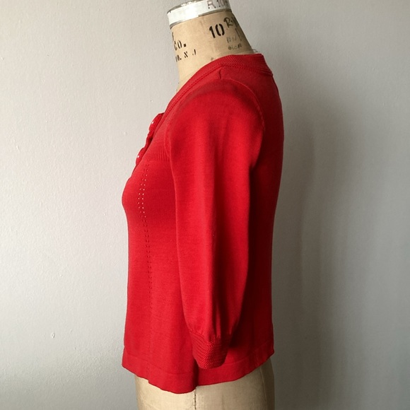 NWOT H&M Cherry Red Knit Cardigan | Chunky Big Buttons | 3/4 Sleeve | sz XS - Picture 5 of 8